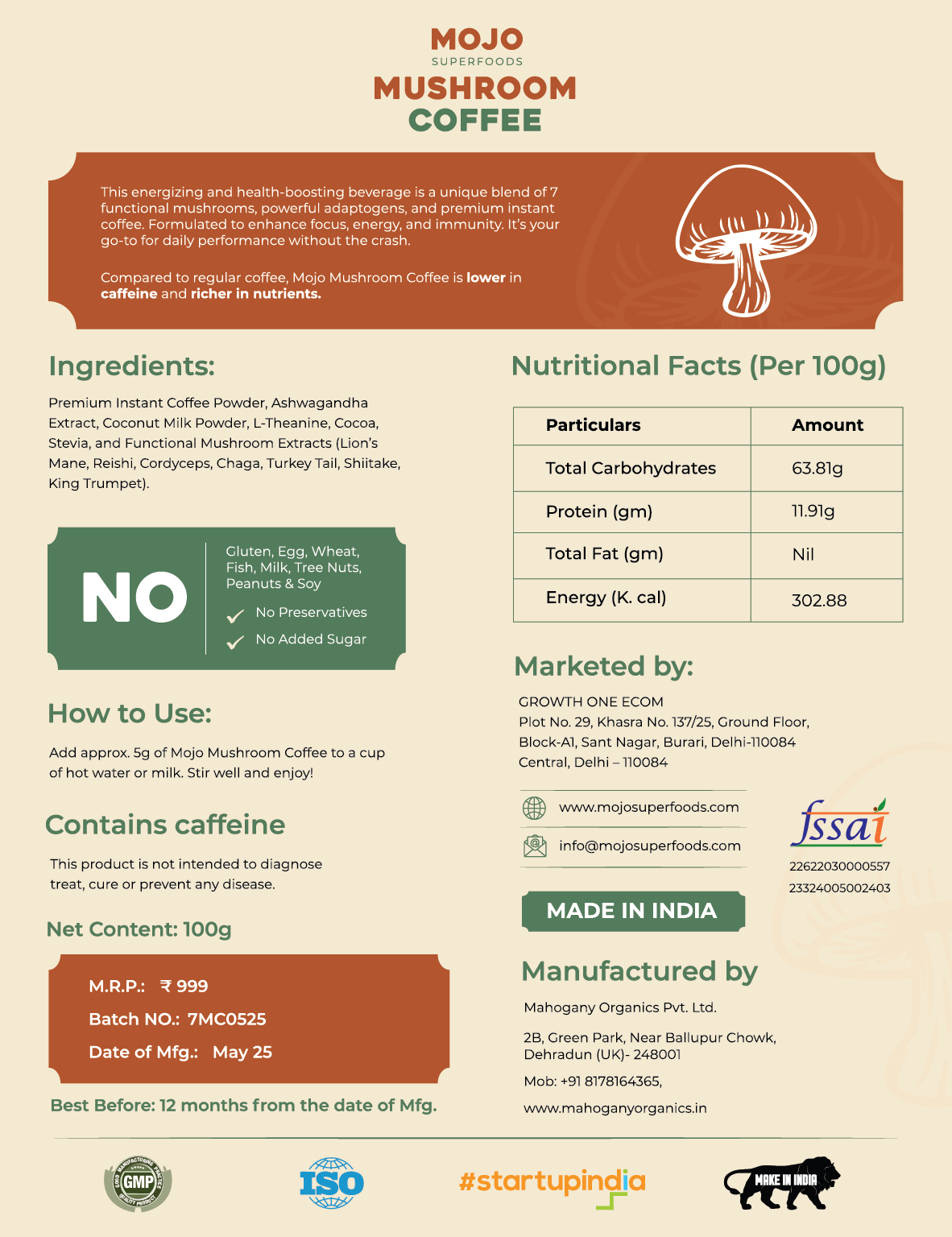 Mojo Mushroom Coffee – 7 Mushroom Blend for Focus, Energy & Immunity